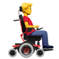 man in motorized wheelchair facing right on platform Apple