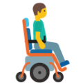 man in motorized wheelchair facing right on platform BlobMoji
