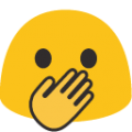 face with open eyes and hand over mouth on platform BlobMoji