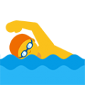 man swimming on platform BlobMoji