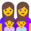 family: woman, woman, girl, boy on platform BlobMoji
