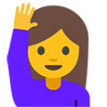 woman raising hand on platform BlobMoji