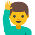 man raising hand on platform BlobMoji