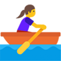 woman rowing boat on platform BlobMoji