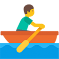 man rowing boat on platform BlobMoji
