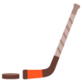 ice hockey stick and puck on platform BlobMoji