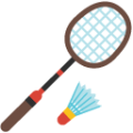 badminton racquet and shuttlecock on platform BlobMoji