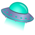 flying saucer on platform BlobMoji