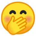 face with hand over mouth on platform BlobMoji