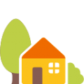 house with garden on platform BlobMoji