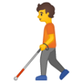 person with white cane on platform BlobMoji