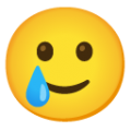 smiling face with tear on platform BlobMoji