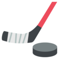 ice hockey stick and puck on platform EmojiOne