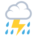 cloud with lightning and rain on platform EmojiOne