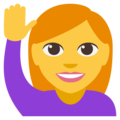 woman raising hand on platform EmojiOne