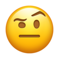 face with raised eyebrow on platform Emojipedia