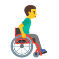 man in manual wheelchair facing right on platform Google