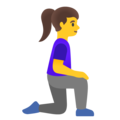 woman kneeling facing right on platform Google