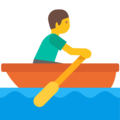 man rowing boat on platform Google