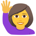 woman raising hand on platform JoyPixels