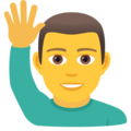 man raising hand on platform JoyPixels