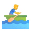 man rowing boat on platform Microsoft Teams