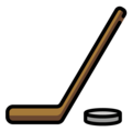 ice hockey stick and puck on platform OpenMoji