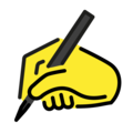 writing hand on platform OpenMoji