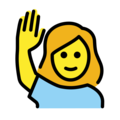woman raising hand on platform OpenMoji