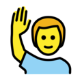man raising hand on platform OpenMoji