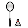 badminton racquet and shuttlecock on platform OpenMoji