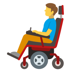 man in motorized wheelchair on platform Skype