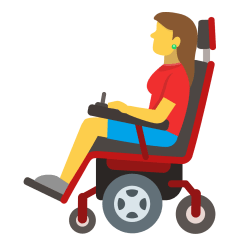 woman in motorized wheelchair on platform Skype