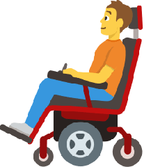 person in motorized wheelchair on platform Skype